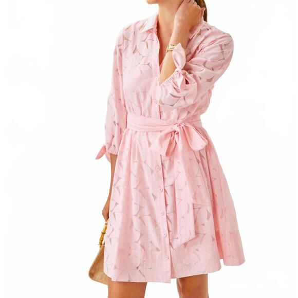 NEW LILLY PULITZER amrita 3/4 sleeve shirt dress in pink muse - Picture 2 of 2